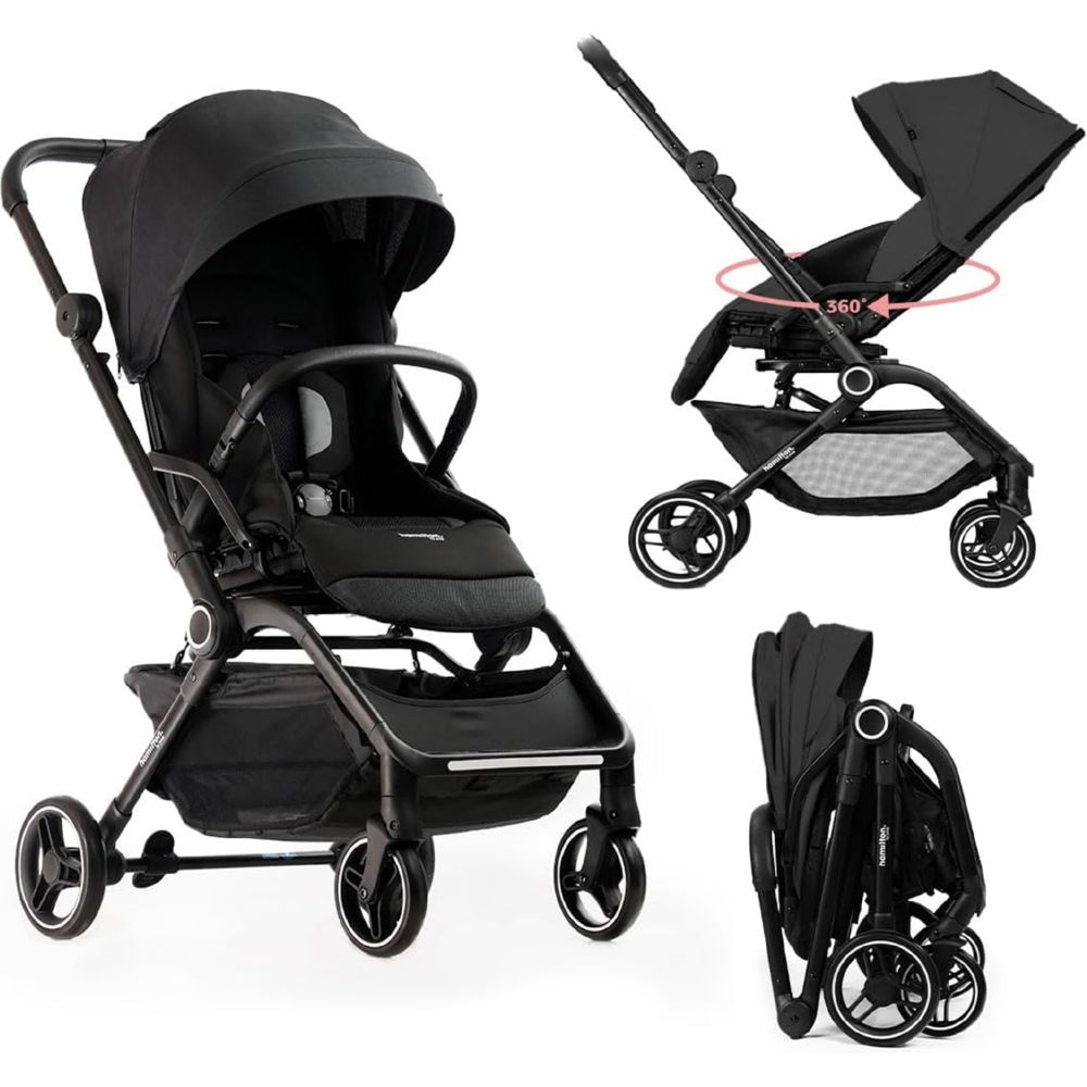 Hamilton - T1 Lightweight Baby Travel Stroller MagicFold with 360 Degrees Rotational Seat - Black