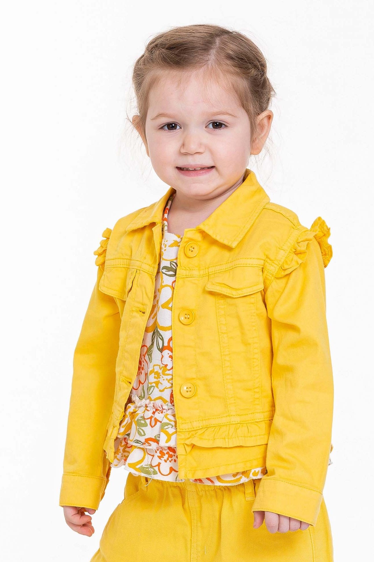 NK Kids - 3pc-Set - Girl's Top & Shorts With Jacket - Yellow