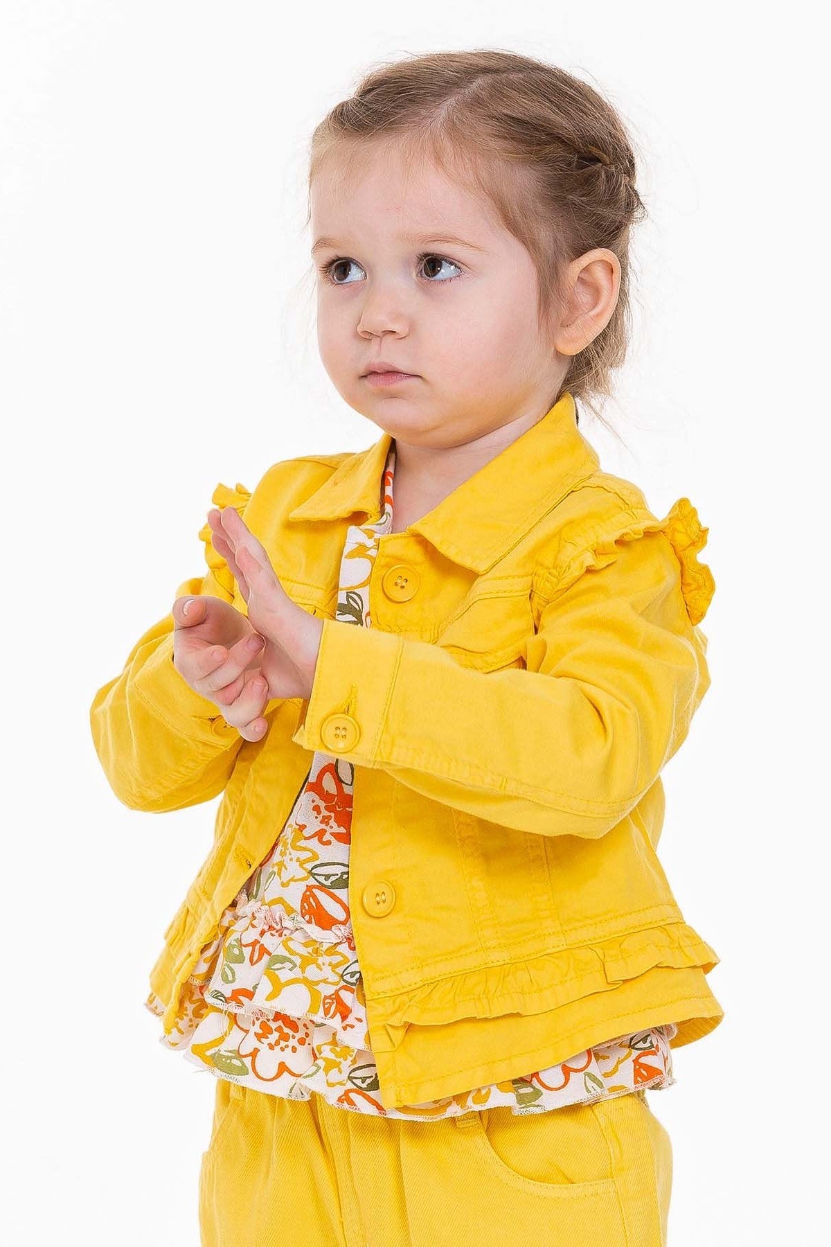 NK Kids - 3pc-Set - Girl's Top & Shorts With Jacket - Yellow