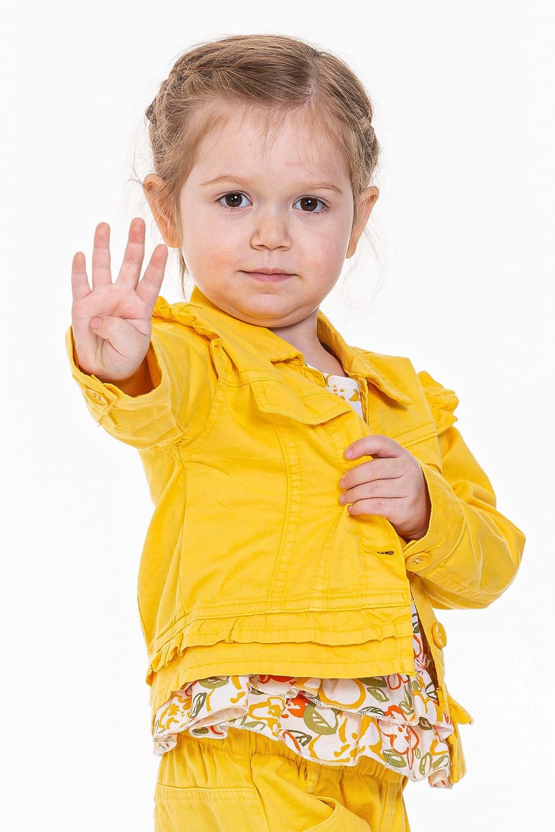 NK Kids - 3pc-Set - Girl's Top & Shorts With Jacket - Yellow