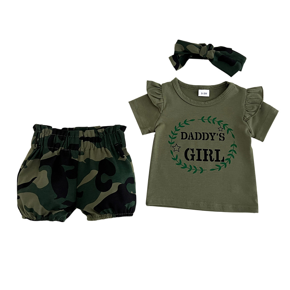 BrownBark - 3pc-Set - Daddy's Girl Printed T-shirt & Shorts - Green