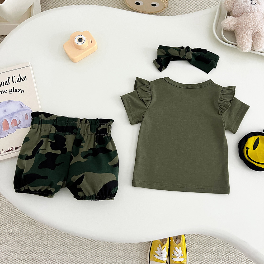 BrownBark - 3pc-Set - Daddy's Girl Printed T-shirt & Shorts - Green