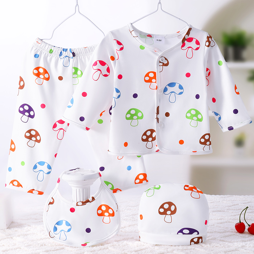 BrownBark - 4pc-Set - Cute Cartoon Print Baby Matching Set - White