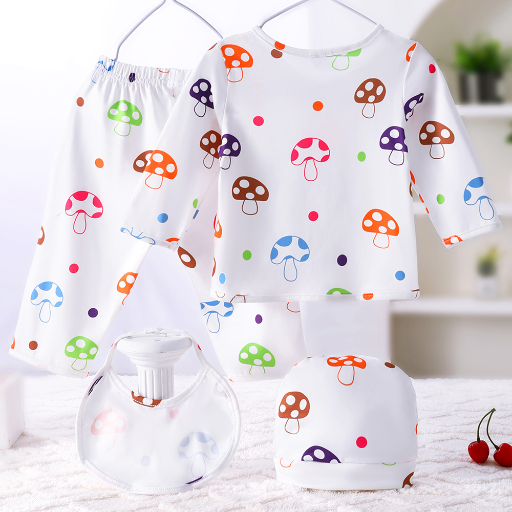 BrownBark - 4pc-Set - Cute Cartoon Print Baby Matching Set - White