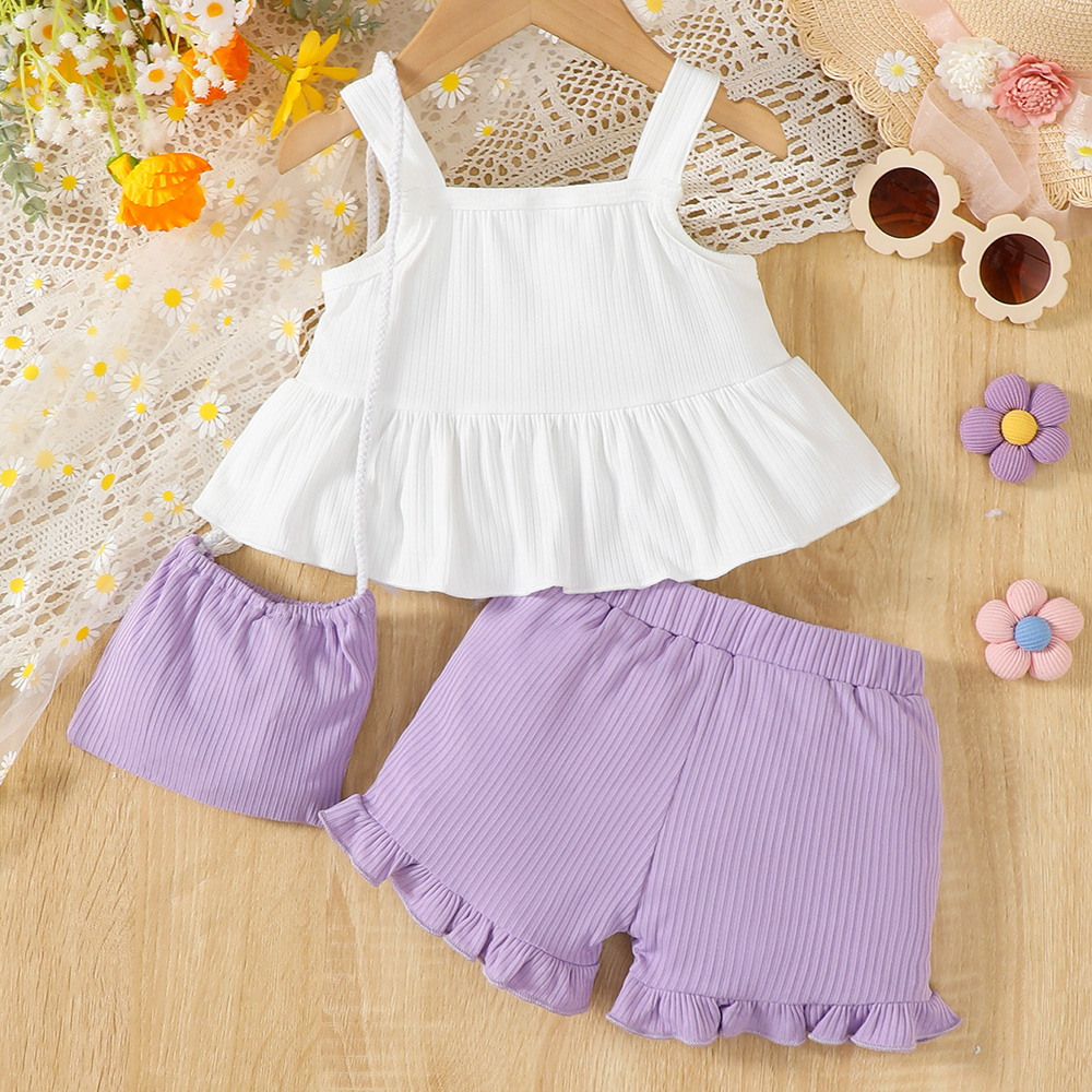 BrownBark - 3pc-Set - Casual Girls Matching Set With Bag - White/Purple
