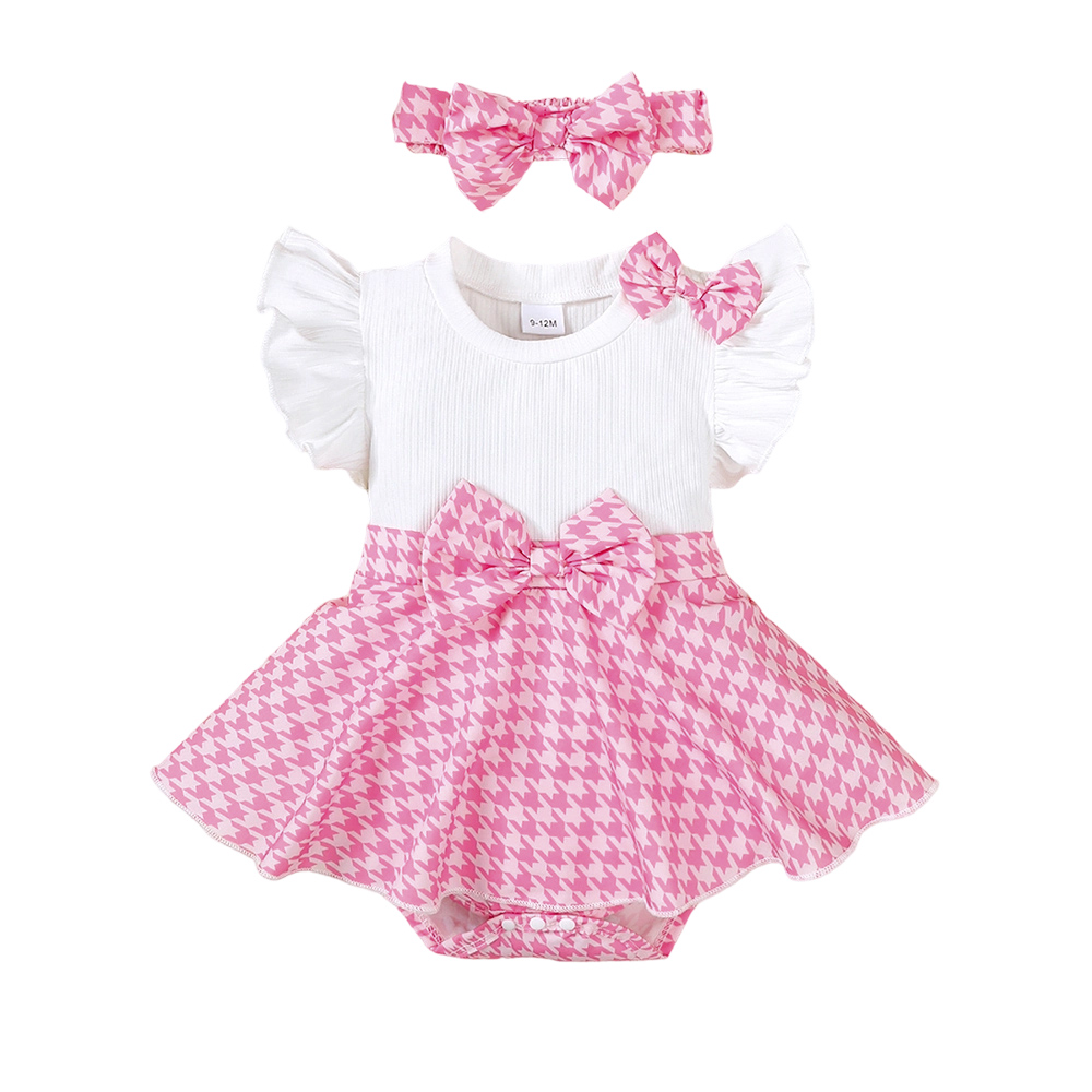 BrownBark - 2pc-Set - Girls Knit Romper With Hairband - Pink