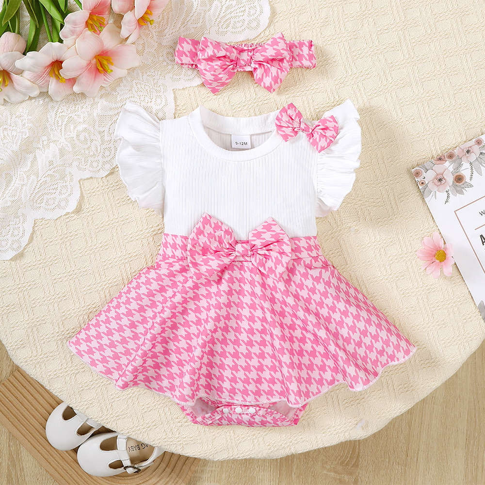 BrownBark - 2pc-Set - Girls Knit Romper With Hairband - Pink
