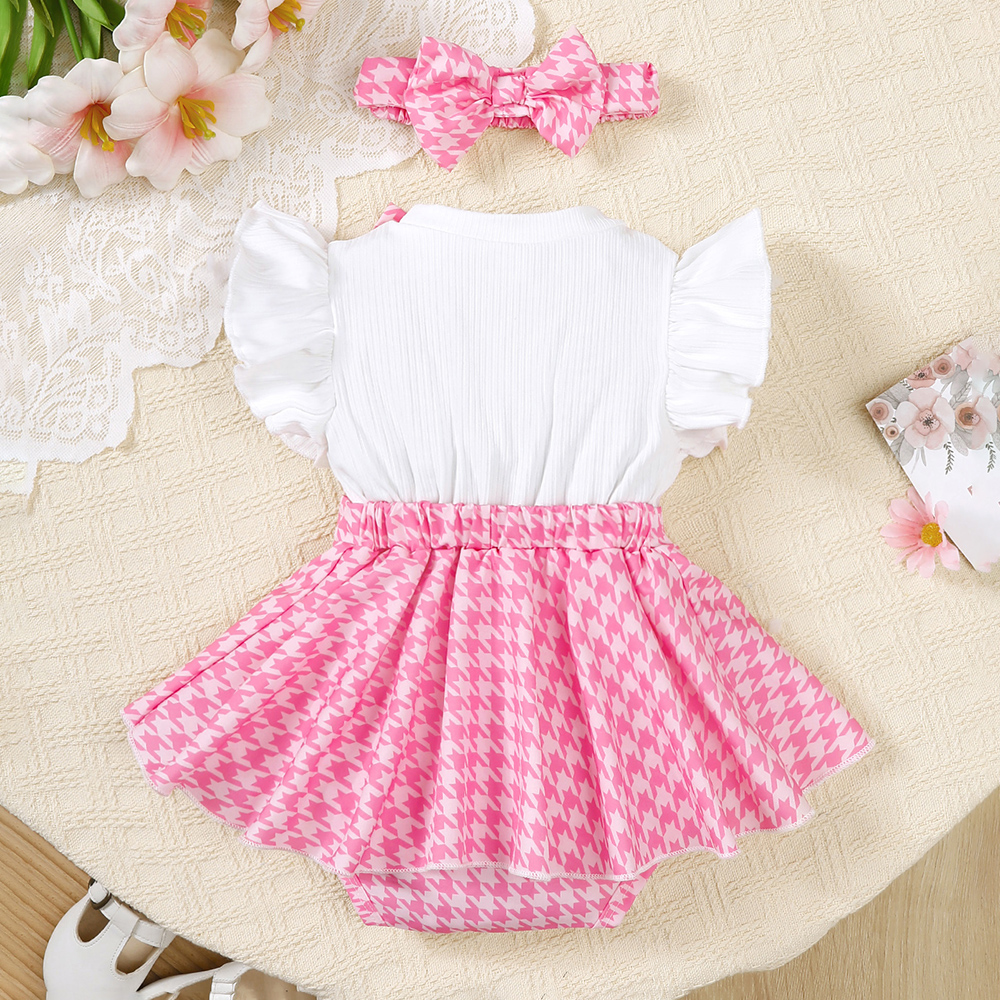 BrownBark - 2pc-Set - Girls Knit Romper With Hairband - Pink