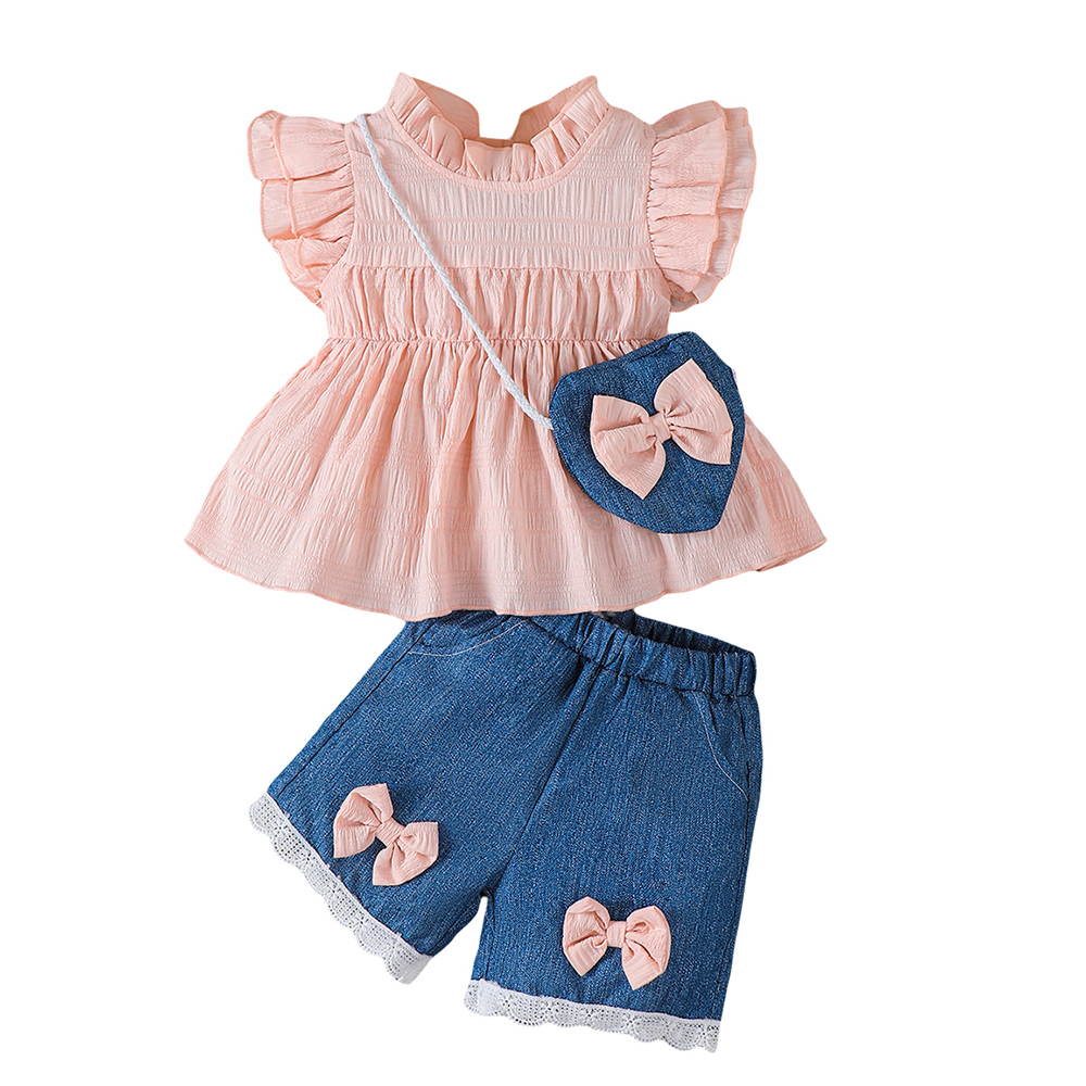 BrownBark - 3pc-Set - Casual Girls Matching Set With Bag - Pink/Blue