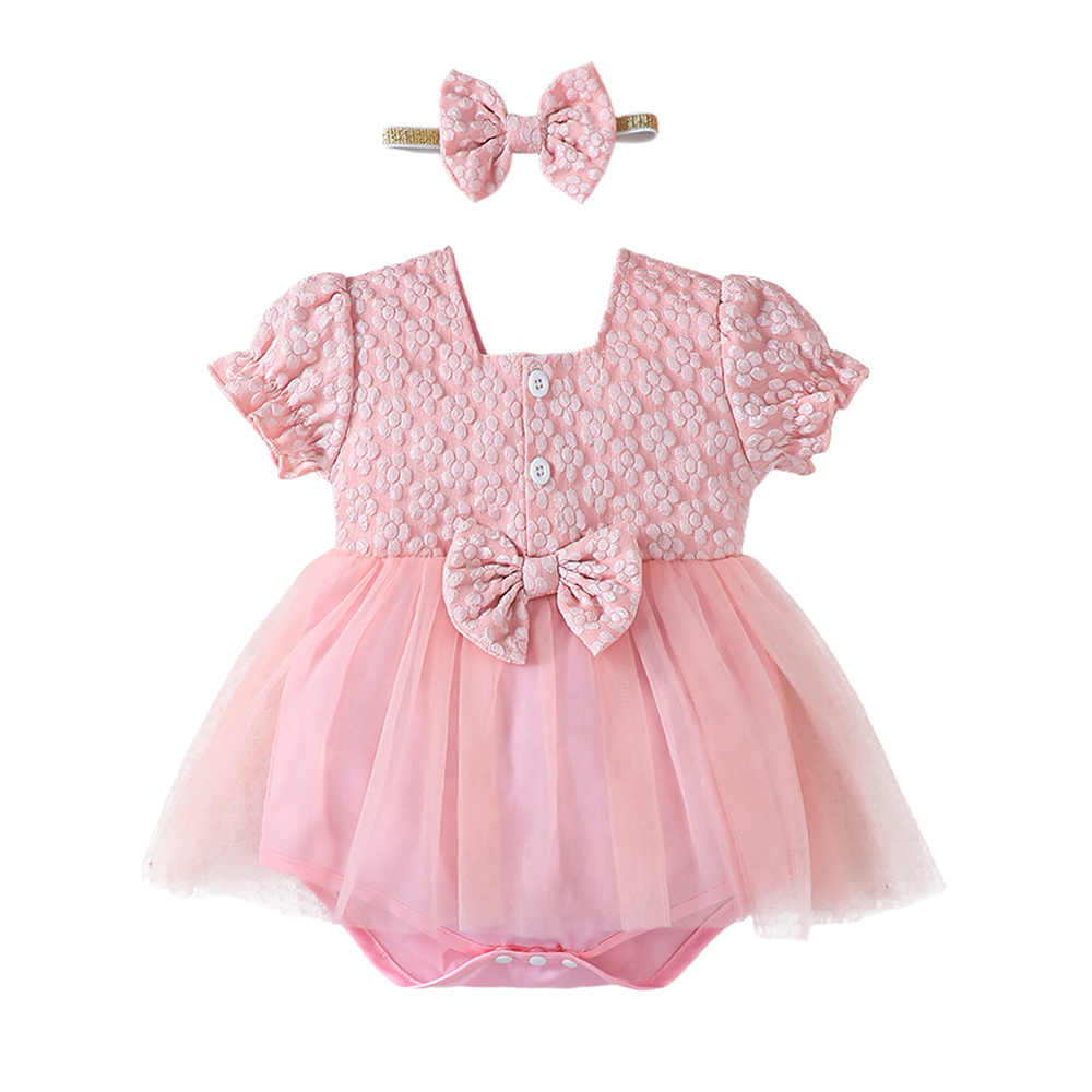 BrownBark - 2pc-Set - Cute Girls Flower Romper With Headband - Pink