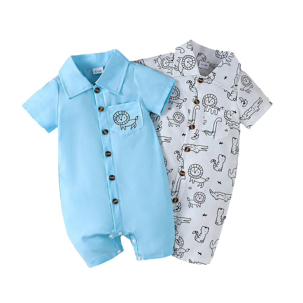 BrownBark - 2pc-Set - Animal Print Boys Matching Set - Blue/Grey