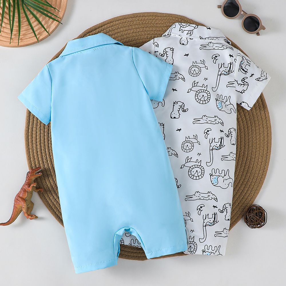 BrownBark - 2pc-Set - Animal Print Boys Matching Set - Blue/Grey