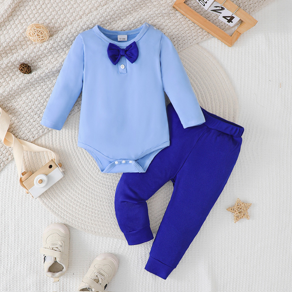 BrownBark - Bowknot Baby Romper - Blue - 22510043