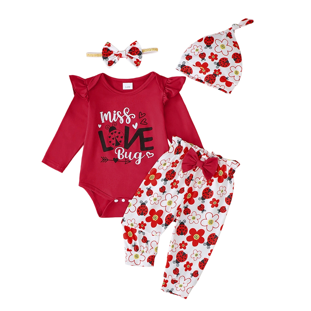 BrownBark - Printed Baby Romper 4 in 1 with hat & headband - Red - 22511064