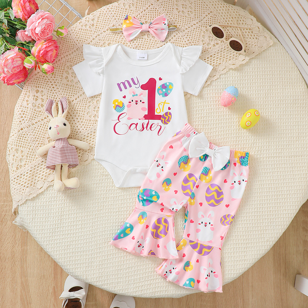 BrownBark - Cartoon Baby Romper 3 in 1 with headband - Pink - 22511102