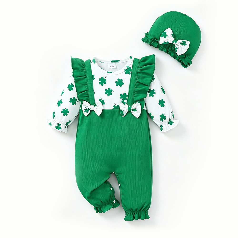 BrownBark - Printed Baby Romper 2 in 1 with hat - Green - 22511131