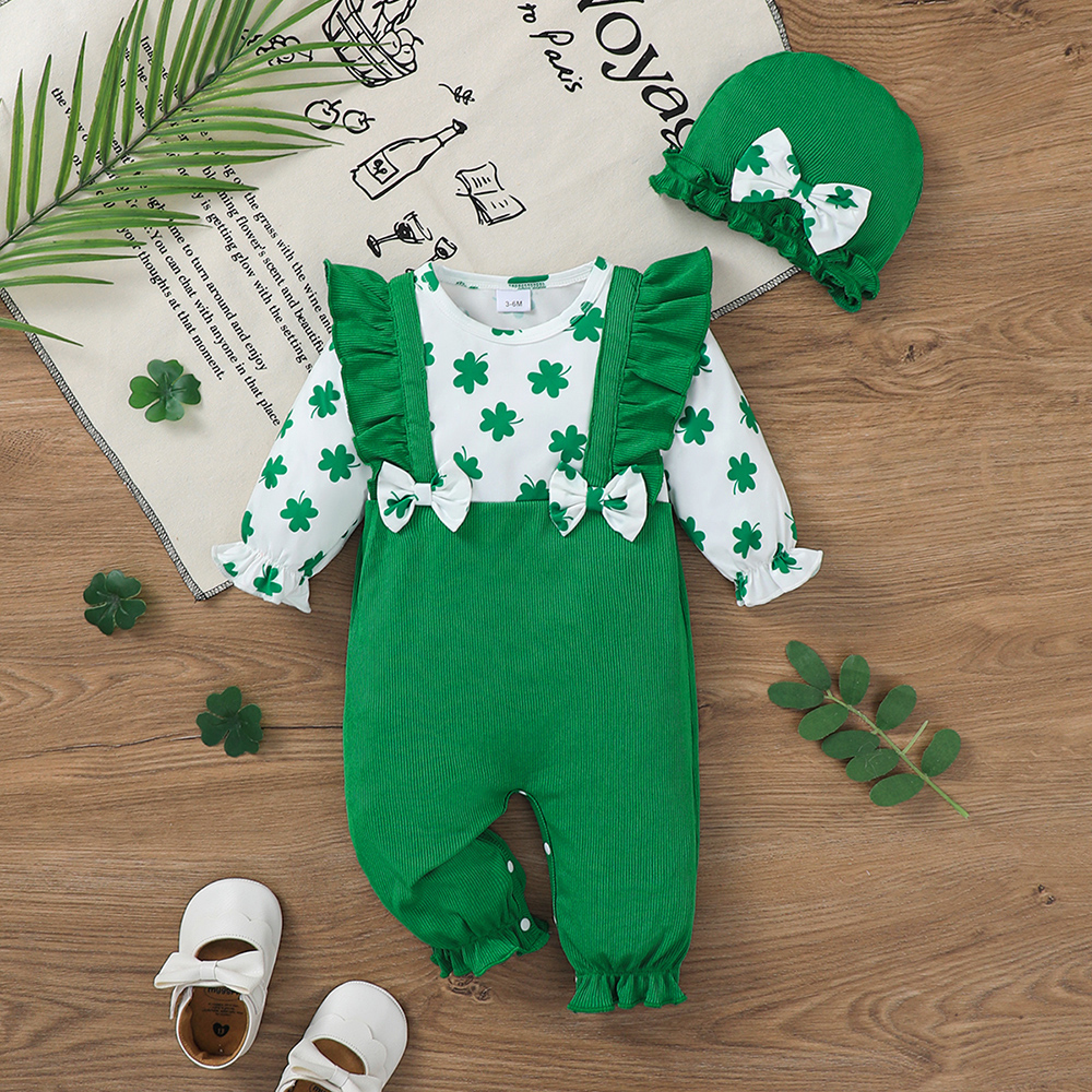 BrownBark - Printed Baby Romper 2 in 1 with hat - Green - 22511131