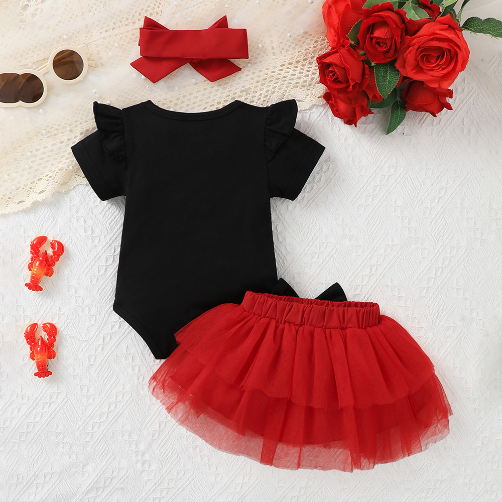 BrownBark - Printed Baby Matching Set 3 in 1 with headband - Black - 22601067