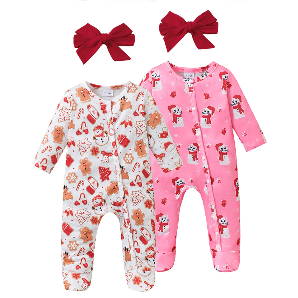 BrownBark - Printed Baby Romper 4 in 1 with headband - Pink - 22607039
