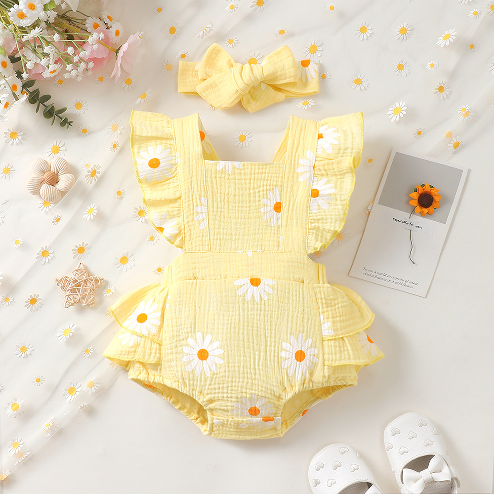 BrownBark - Cute Girls Romper - Yellow - 32102758-5