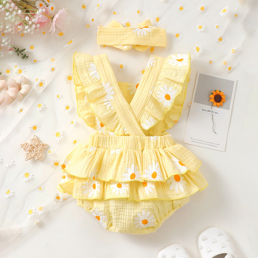 BrownBark - Cute Girls Romper - Yellow - 32102758-5