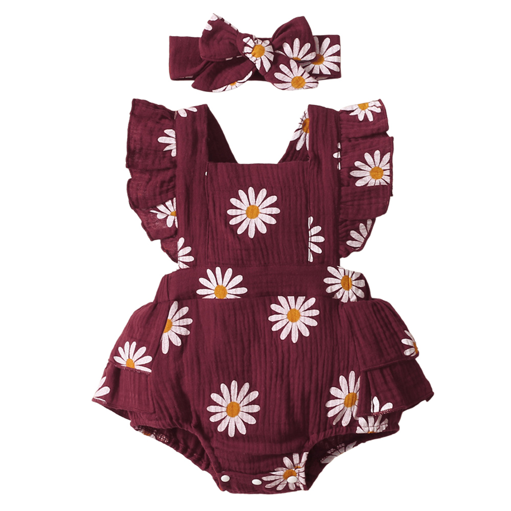 BrownBark - Printed Girls Romper with headband - Red - 32102758