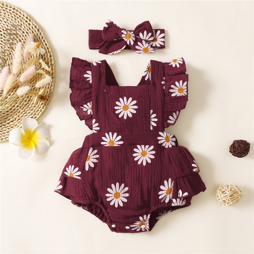 BrownBark - Printed Girls Romper with headband - Red - 32102758