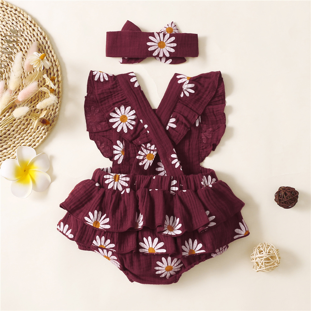 BrownBark - Printed Girls Romper with headband - Red - 32102758