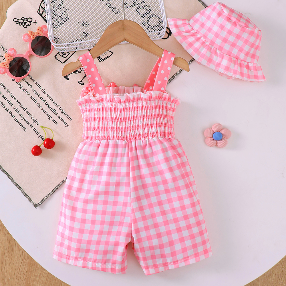 BrownBark - 2pc-Set - Girls Cherry Embroidered Romper With Hat - Pink