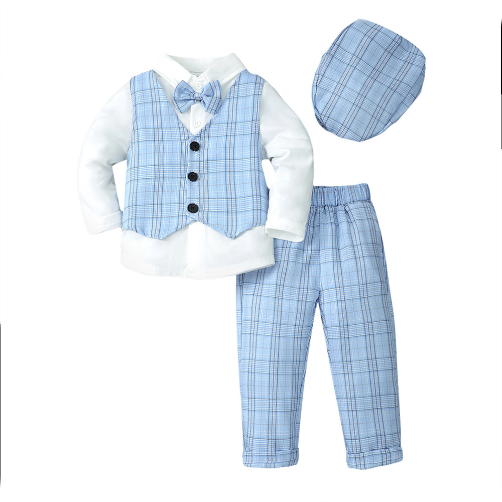 BrownBark - Bowknot Boys Matching Set 4 in 1 with hat - Blue - S224062206-1