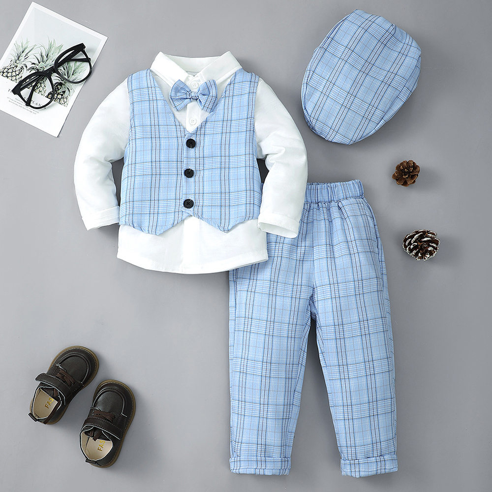 BrownBark - Bowknot Boys Matching Set 4 in 1 with hat - Blue - S224062206-1
