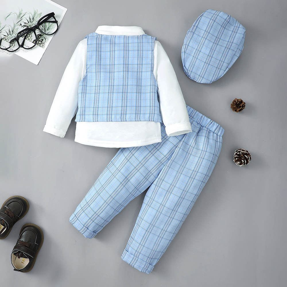 BrownBark - Bowknot Boys Matching Set 4 in 1 with hat - Blue - S224062206-1