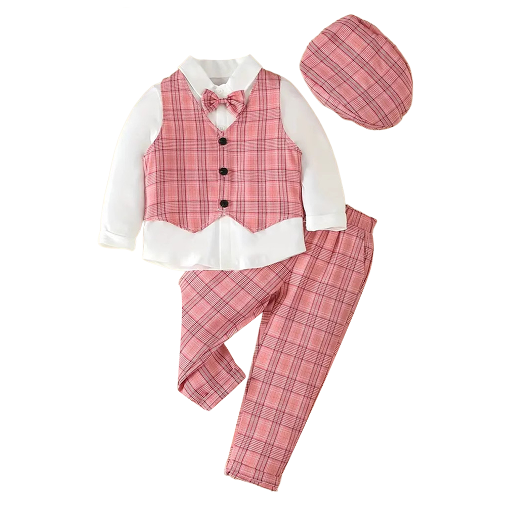 BrownBark - Bowknot Boys Matching Set 4 in 1 with hat - Pink - S224062206-3