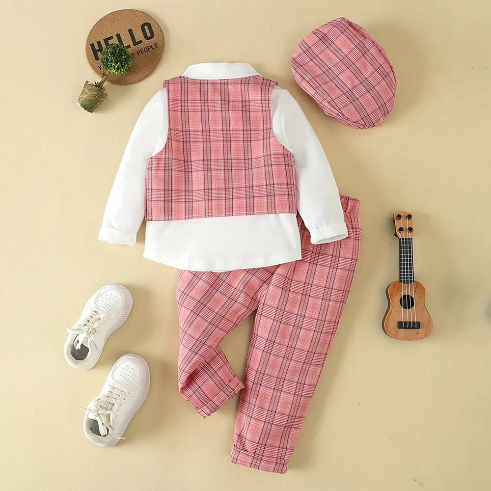 BrownBark - Bowknot Boys Matching Set 4 in 1 with hat - Pink - S224062206-3