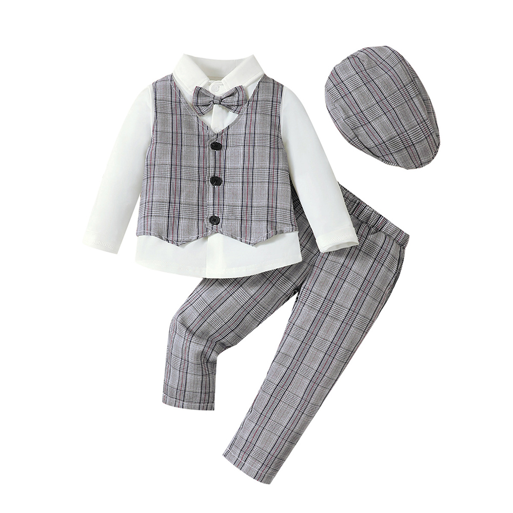 BrownBark - Bowknot Boys Matching Set 4 in 1 with hat - Gray - S224062206