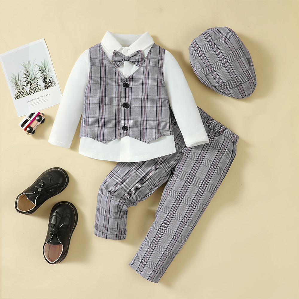 BrownBark - Bowknot Boys Matching Set 4 in 1 with hat - Gray - S224062206