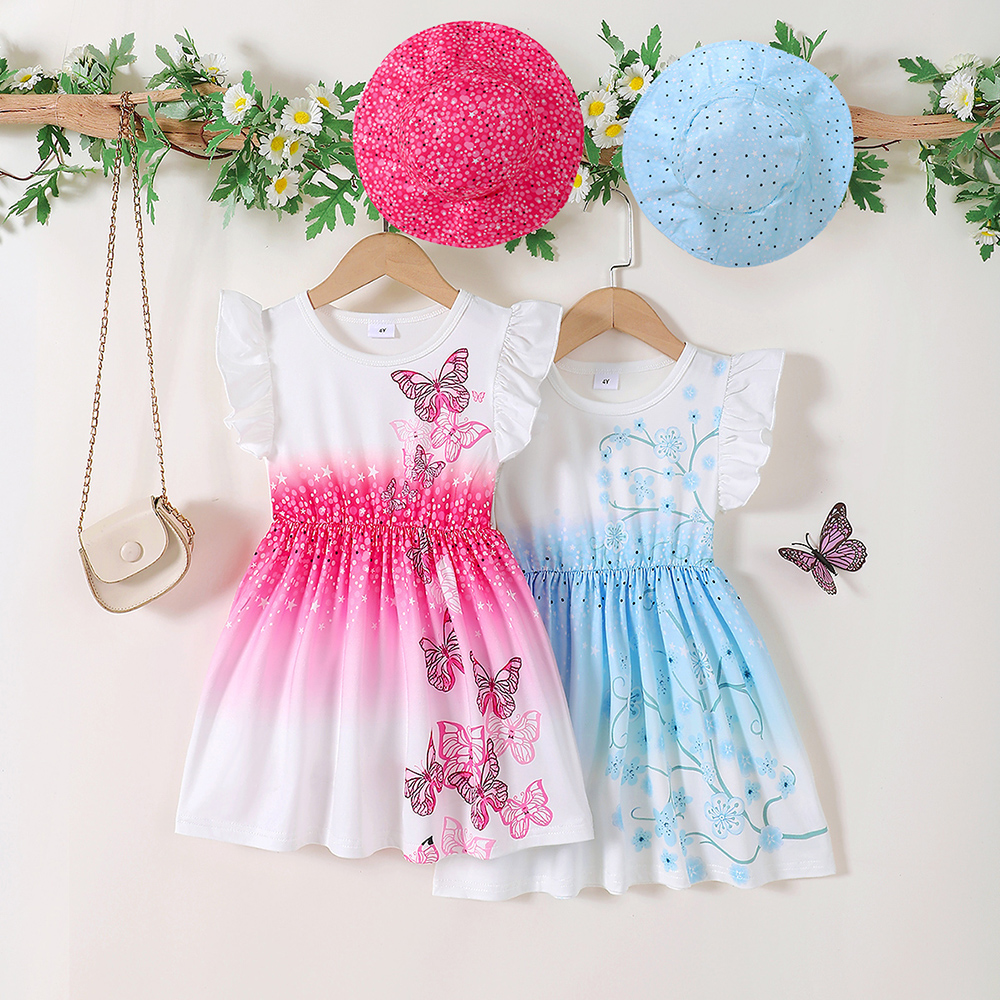 Brownbark - 4pc-Set - Girl's Printed Round Neck Dress With Hat - Multicolor