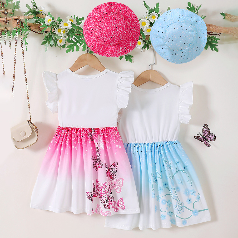 Brownbark - 4pc-Set - Girl's Printed Round Neck Dress With Hat - Multicolor