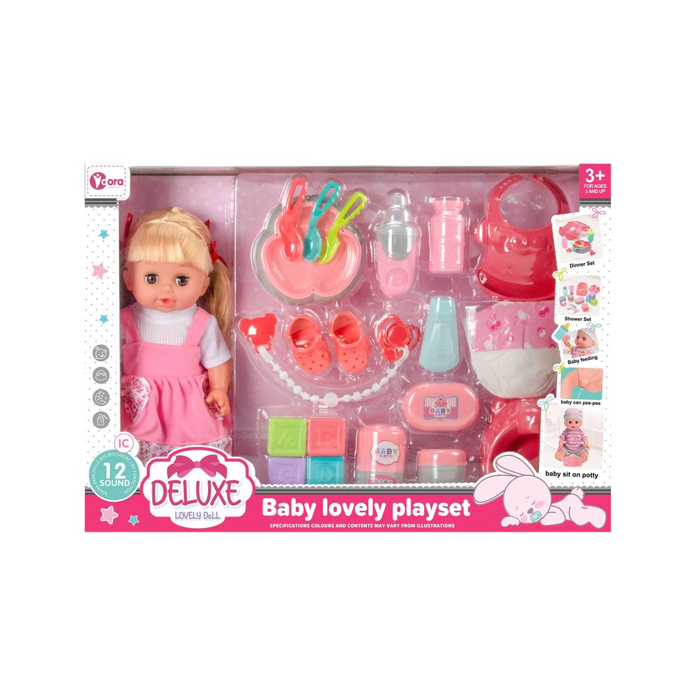 VDORA DOLLS - Baby Lovely Doll Playset - Pink - 22 Pcs