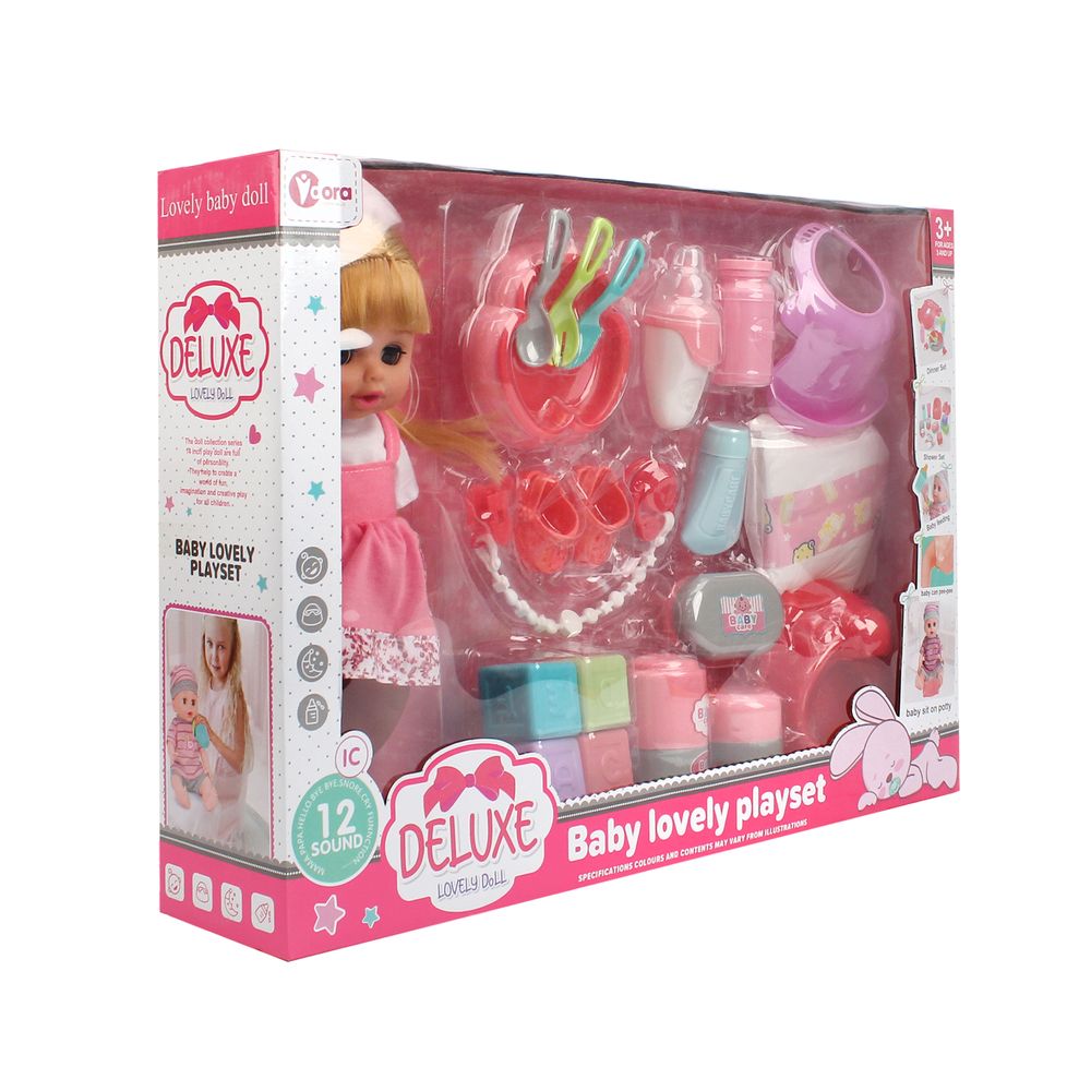VDORA DOLLS - Baby Lovely Doll Playset - Pink - 22 Pcs