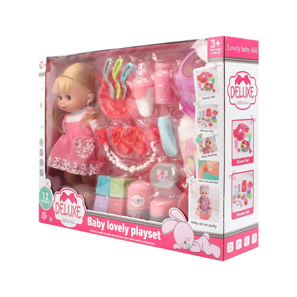 VDORA DOLLS - Baby Lovely Doll Playset - Pink - 22 Pcs