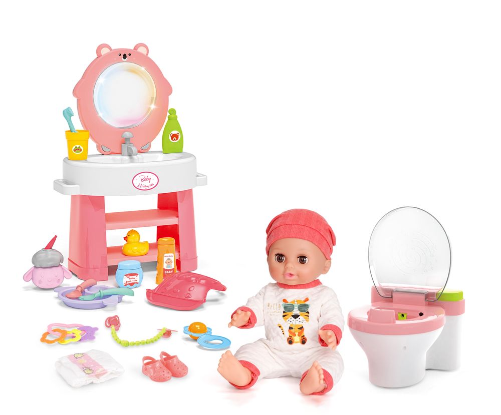 Vdora Dolls - 12 Sounds Baby Doll Wash Basin And Toilet Care Set - 14-inch