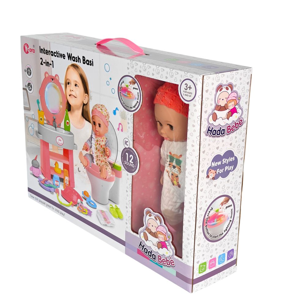 Vdora Dolls - 12 Sounds Baby Doll Wash Basin And Toilet Care Set - 14-inch
