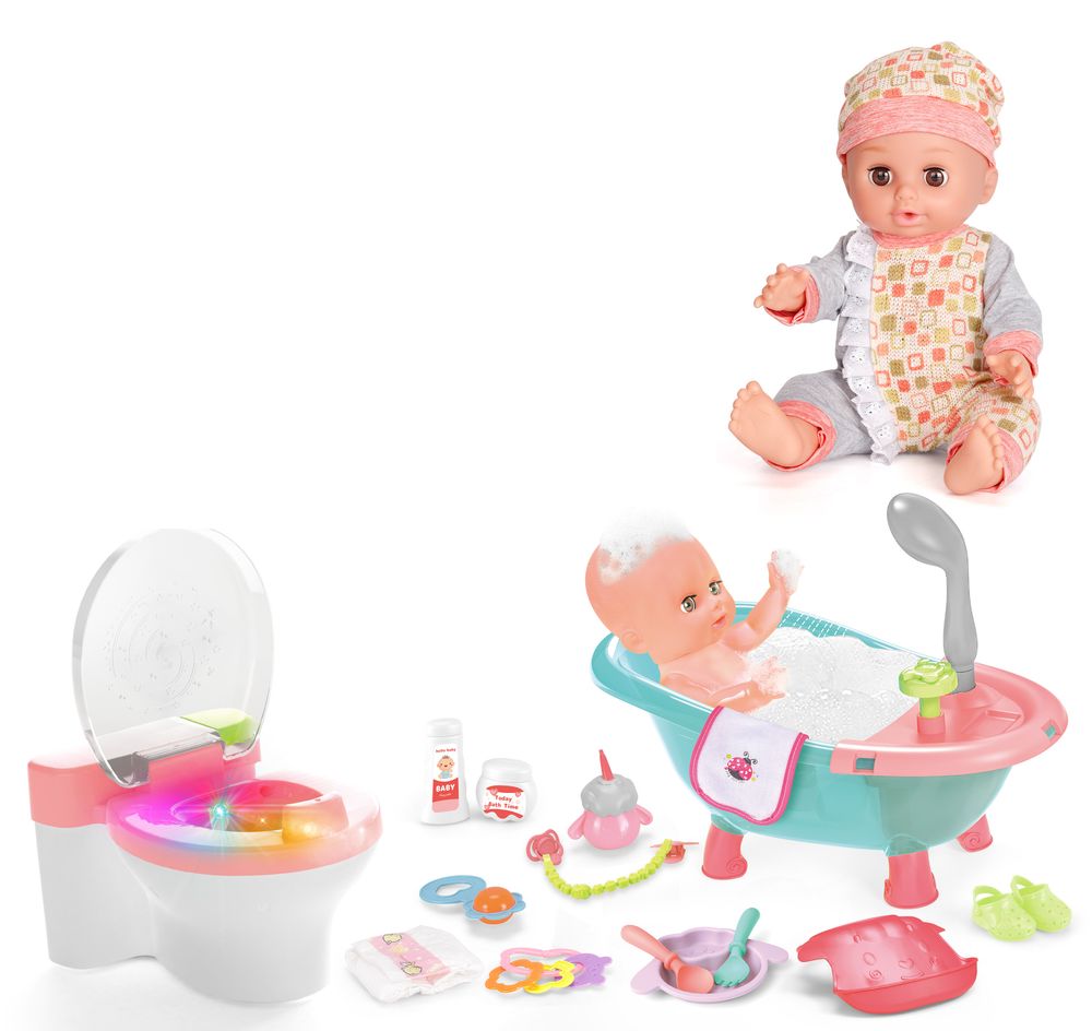 Vdora Dolls - 12 Sounds Baby Doll Bath Pool And Toilet Set - 14-inch