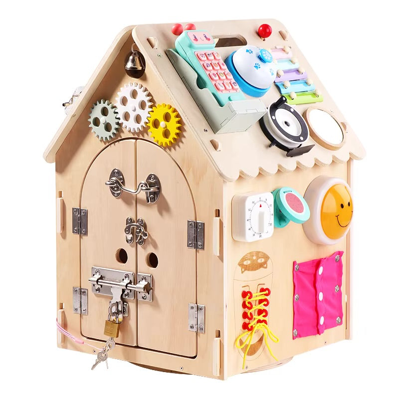 Maxims Baby Store Montessori Educational Wooden Busy House - Multicolor