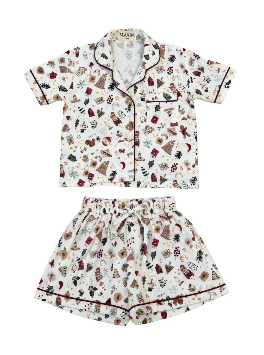 Maxims Baby Store - Personalized 2pc-Set - Kids Short Sleeves Christmas Muslin Pyjama Set