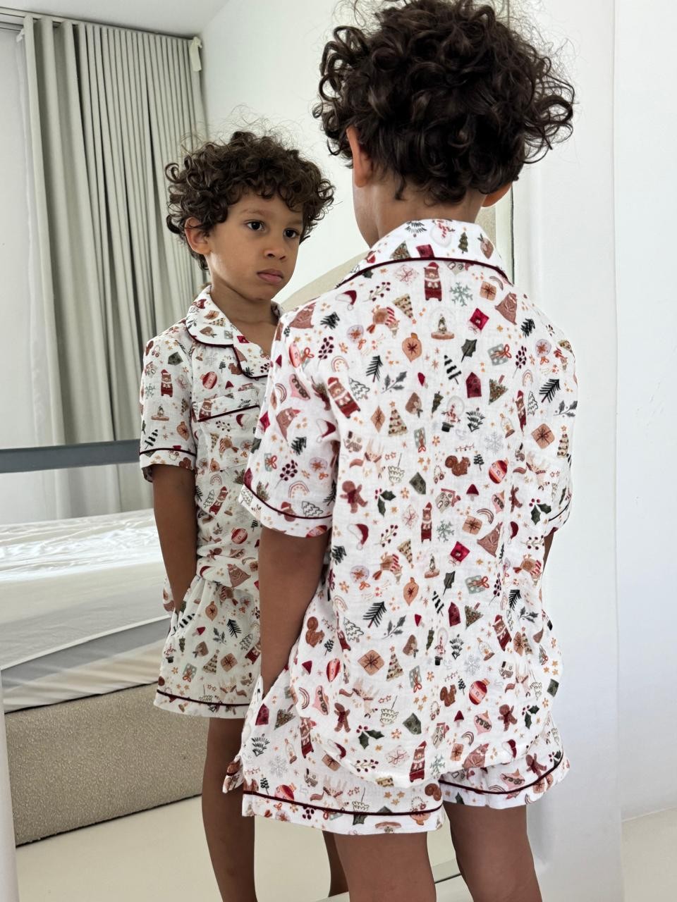 Maxims Baby Store - Personalized 2pc-Set - Kids Short Sleeves Christmas Muslin Pyjama Set
