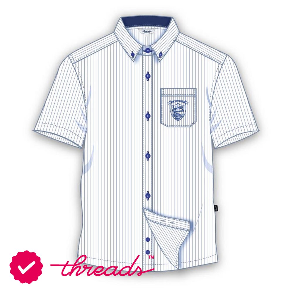 Boys Short Sleeve Shirt Stripe - White Blue - Grades 11-12 - GEMS Our Own Indian School - Dubai