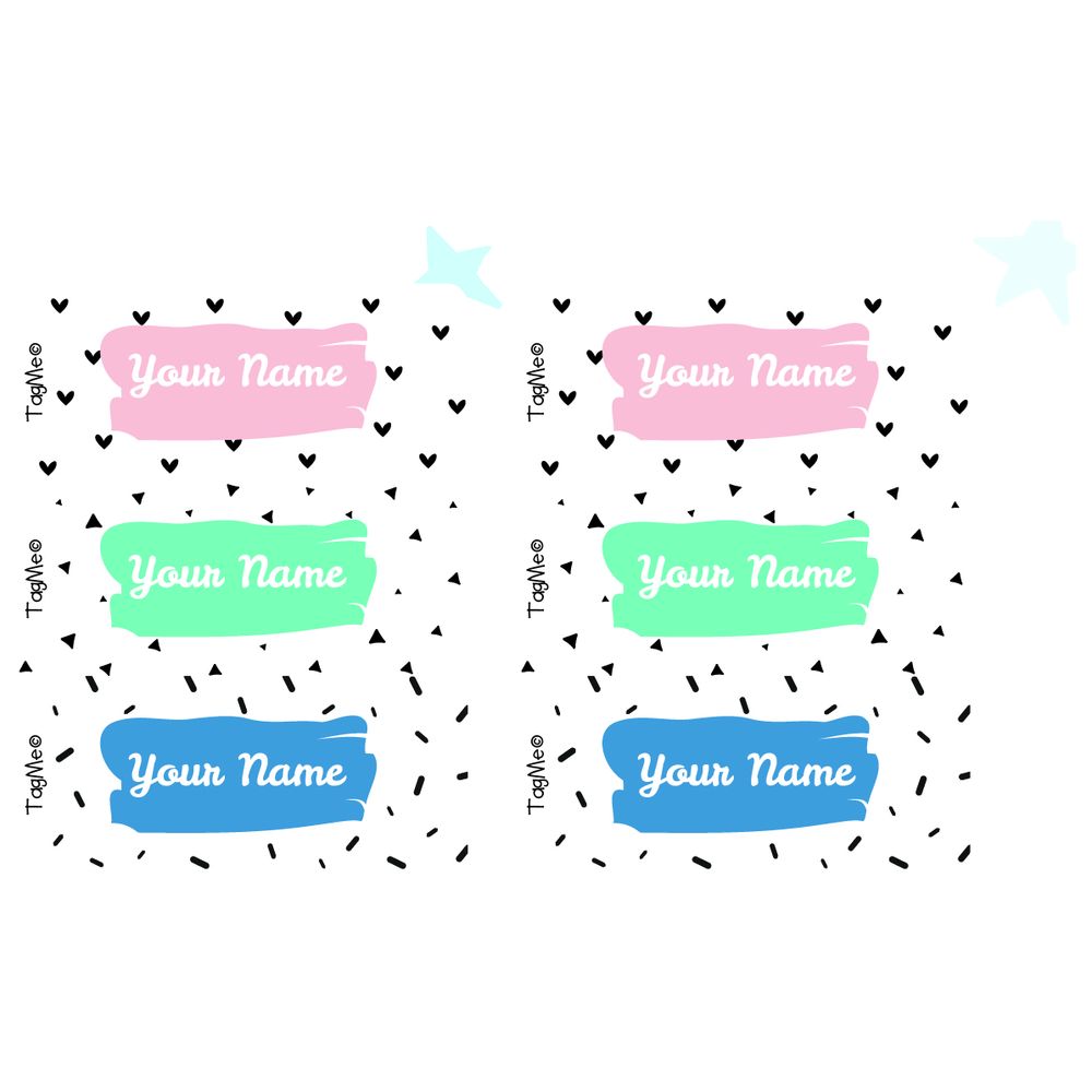 TagMe - Personalised Small Name Design Label - Colored Text - 48 Pcs