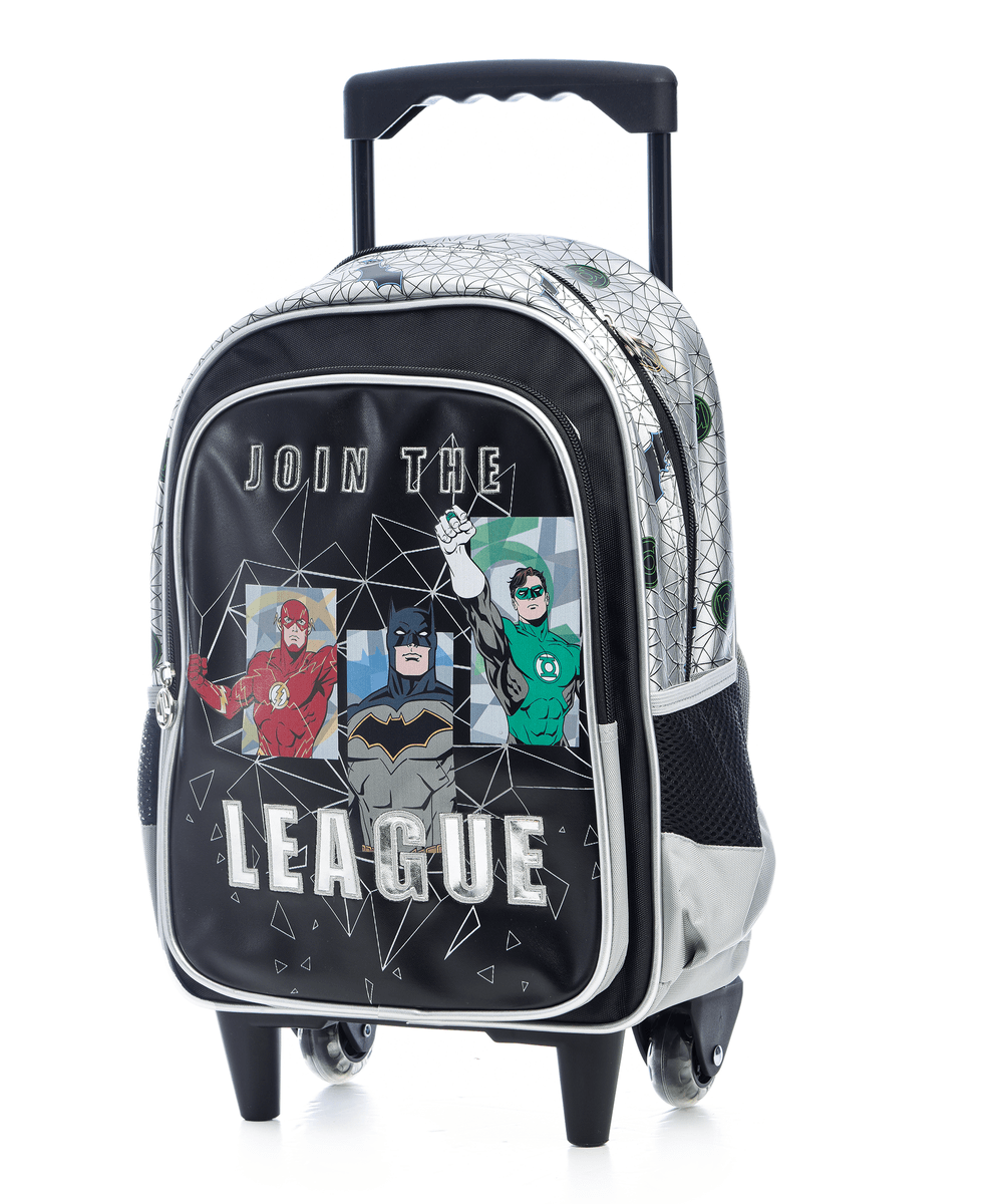 Justice League - School Trolley Bag - 14-inch With Lunch Bag And Pencil Case - Black - 3pcs